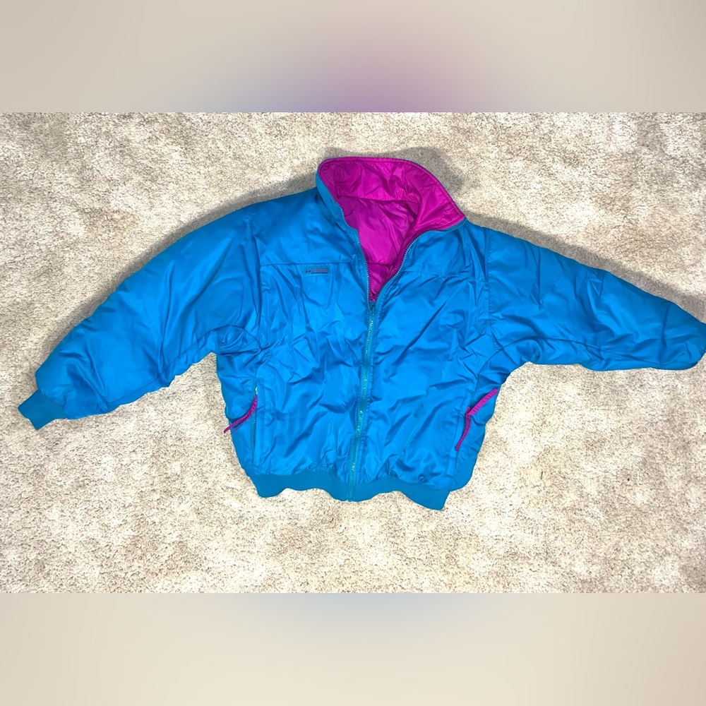 Vintage Columbia Down Reversible Puffer ski Jacket teal and purple Women’s Large